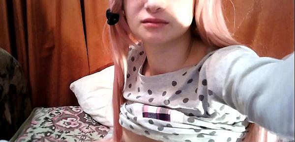  Horny pink-haired babysitter masturbates on the webcam